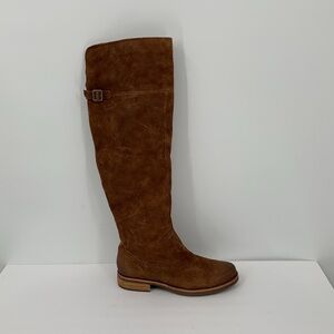 Kork-Ease Addison OTK tall boots rust distressed suede flat pull-on buckle 7.5